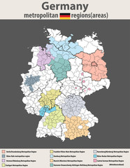 Germany metropolitan regions (areas) vector high detailed map