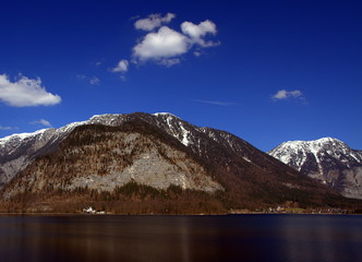 Lake Hallstatt and the mountain shore on a spring day