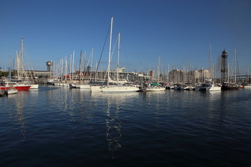 Sailboat harbor, many beautiful moored sail yachts in the sea port,