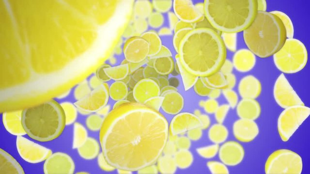 Falling LEMONS Background, Loop, Fruits, Food, with Alpha Channel, 4k
