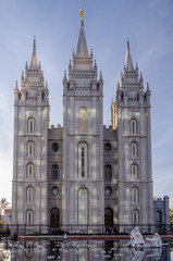 the cathedral of the saint of latter days, frontal view of the cathedral of mormons in salt lake city. Utath, United states