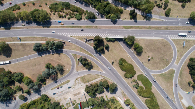 Aerial view of highway intersection. Road junction. Top view