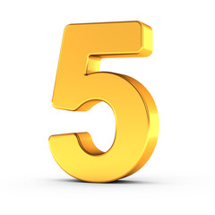 The number five as a polished golden object with clipping path