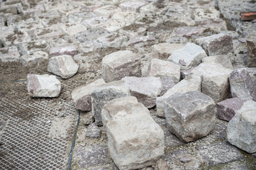 closeup of cobbles for street paving site