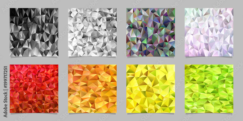 Poster abstract chaotic triangle pattern background set - vector mosaic graphic design from colored triangl