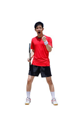 young man is playing tennis isolate on white clipping path