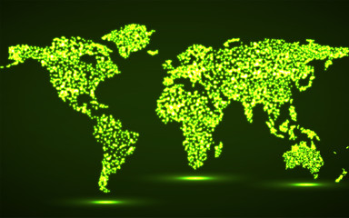 Abstract World map with glowing particles, vector
