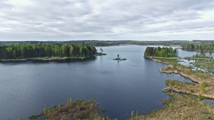 AERIAL:flight over the lake Vuoksa . camera moves forwards