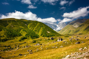 Fototapeta na wymiar Landscapes of the Upper Khevsureti region in Georgia