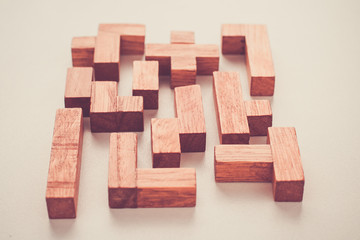 Different shapes wooden blocks on white background