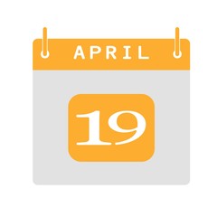Calendar flat icon 19th of April. Vector illustration.