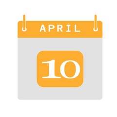 Calendar flat icon 10th of April. Vector illustration.
