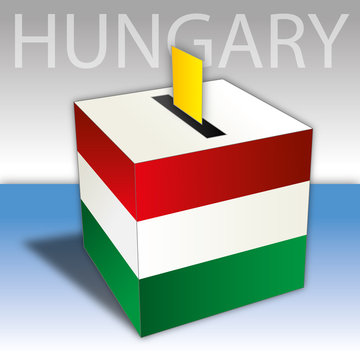Hungary, political elections, ballot box with flag