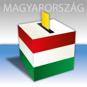 Hungary, political elections, ballot box with flag