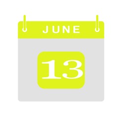 Calendar flat icon 13th of June. Vector illustration.