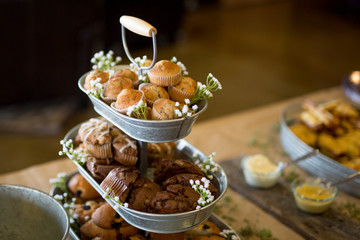 Catered Blueberry and Chocolate Muffins at a Breakfast Party