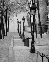 Montmartre Steps (B/W), Paris, France - obrazy, fototapety, plakaty