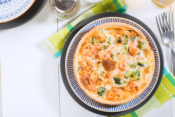 Classic smoked salmon and broccoli quiche