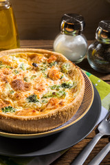 Classic smoked salmon and broccoli quiche