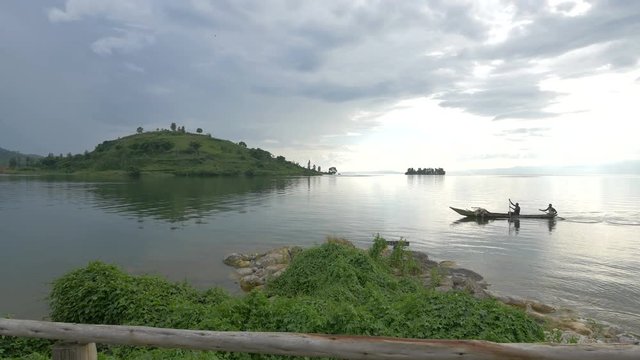 People sailing on a lake in Rwanda