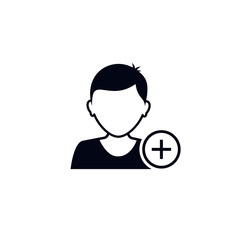 Add man icon. User profile web with plus glyph. Vector isolated icon