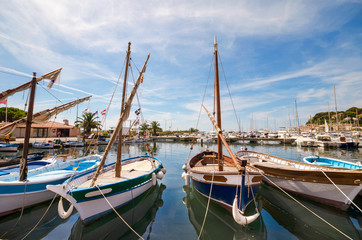 Fototapeta premium Small recreational boats in mediterranean sea, Sanary sur Mer, France.
