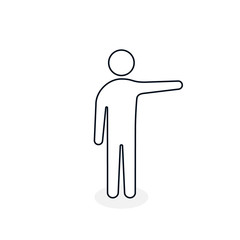 Man with one hand up on white background. Vector line illustration of men silhouette. Black people sign