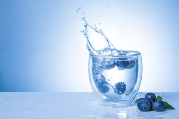 glass of water with blueberry Summer time