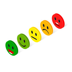 Emoticon reactions faces scale rating feedback isometric set, isolated vector 3d illustration