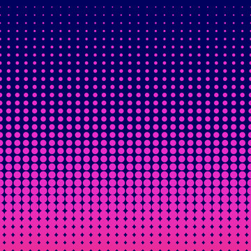 Pop art Halftone Seamless background. Halftone violet dots on blue background