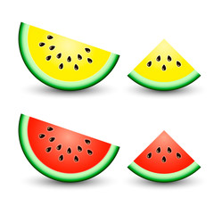 Sliced ripe watermelon realistic vector isolated on white background. Vector illustration