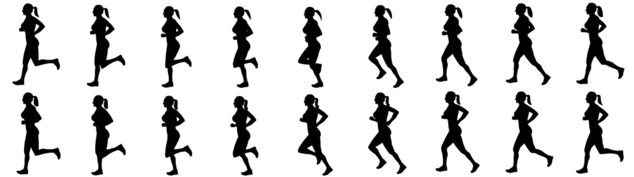 Girl Run Cycle Animation Sprite Sheet, jogging, Running, Silhouette