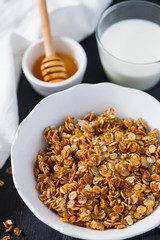 home made granola on wooden surface surface
