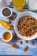 home made granola on wooden surface surface