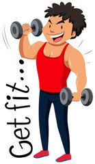 Flashcard design for get fit with man doing weighlifting