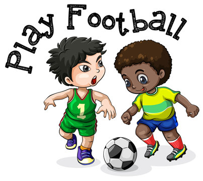 Kids Playing Football on White Background