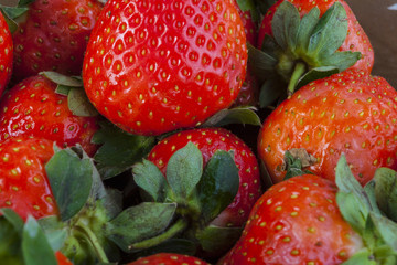 background from freshly harvested strawberries, directly above.
