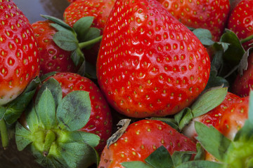 background from freshly harvested strawberries, directly above.