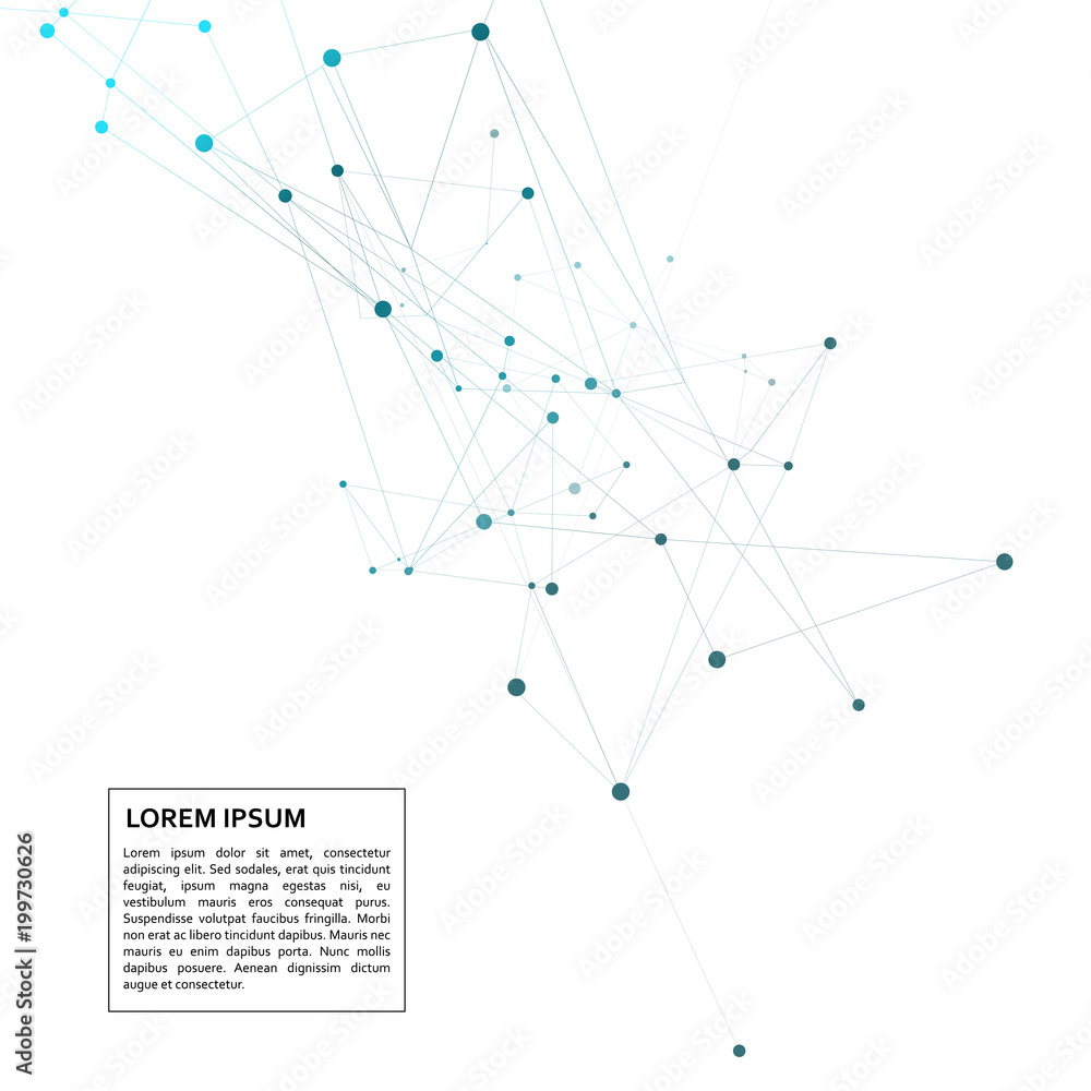 Aufkleber content background with abstract connection blue lines and dots