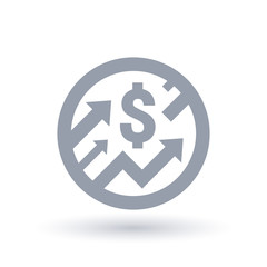 Dollar sign with arrows up concept icon in circle outline. Economic growth symbol.  Financial market shares trade success sign. Vector illustration.