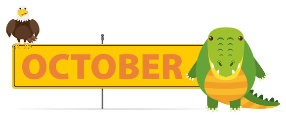 Sign template for October with crocodile