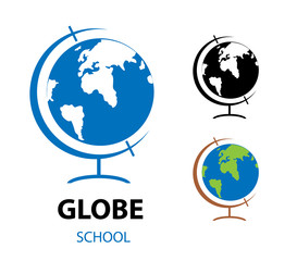 Vector illustration of a school globe. Monochrome and color globe. Icon isolated on white background in flat style.
