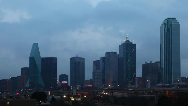 Day to night timelapse of the Dallas city center 4K