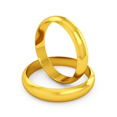 3D rendering Couple of Golden wedding rings isolated on white