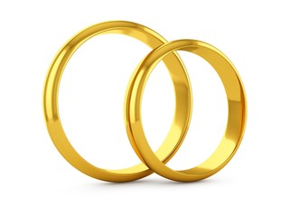 3D rendering Couple of Golden wedding rings isolated on white