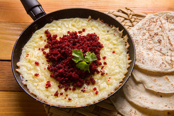 Mexican melted cheese with Chorizo