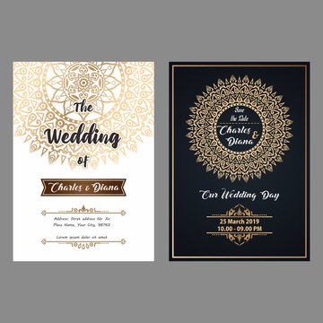 Elegant Wedding card with mandala ornament and gold color