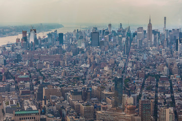 New York City - U.S.A - August 22nd, 2017. Aerial view of northern Manhattan with Empire State Building