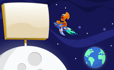 cartello sulla luna con mascotte su razzo © Ettore