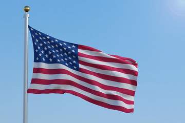 American flag in front of a clear blue sky